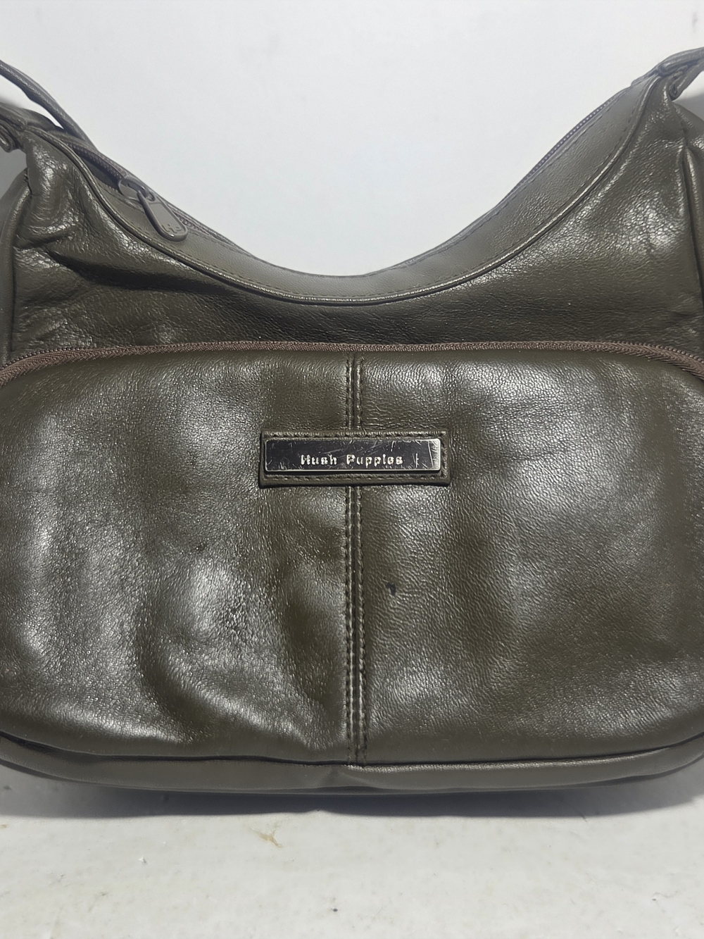 Hush Puppies Olive Green Leather Crossbody Bag Shoulder Purse Organizer Pockets